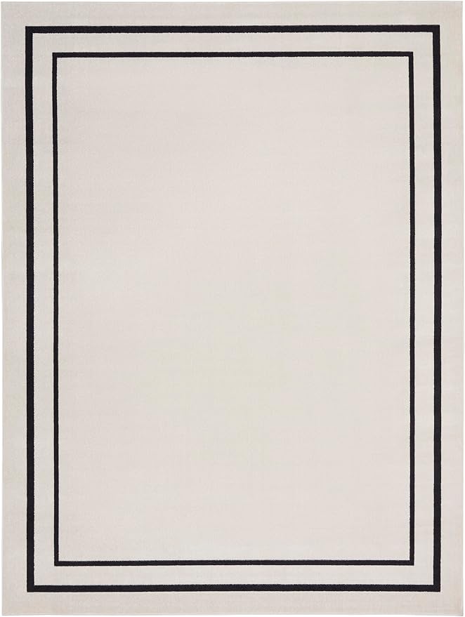 Nourison Home Nourison Essentials Ivory/Black 8' x 10' Area Rug - Easy Clean, Non Shedding, Bed Room, Living Room, Dining Room, Kitchen (8' x 10')