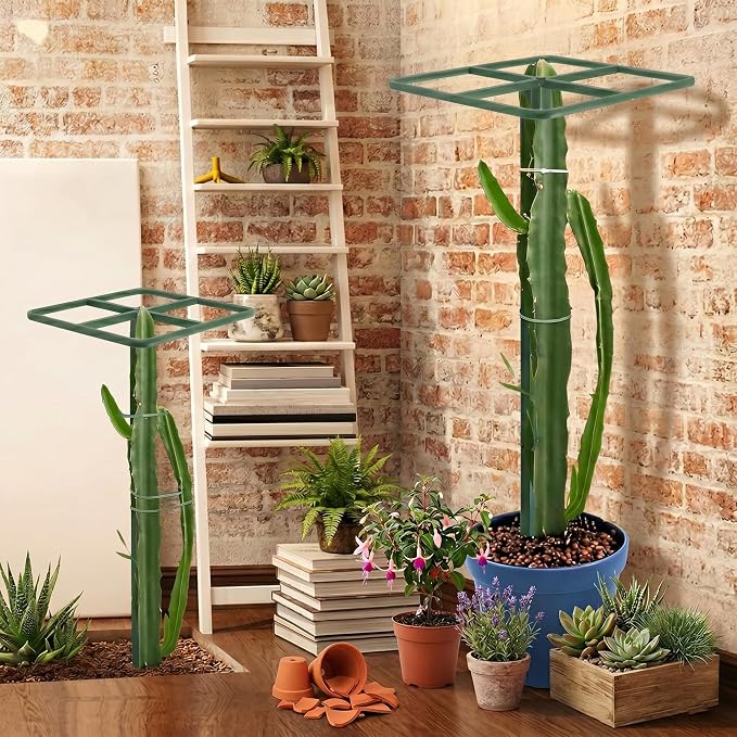61" Adjustable Plant Trellis, Square Top, Green | Square top support design. Anti-tipping base sits inside pot. Modular heavy duty iron.