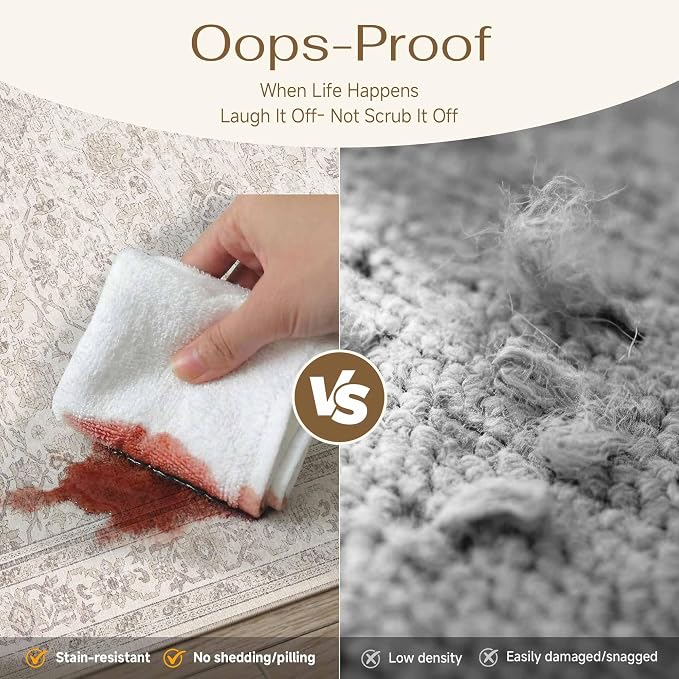 2x6 Runner Rug Hallway Vintage Beige Machine Washable Neutral Floral Low Pile Carpet Vacuumable Thin Long Throw Rug Bedroom Office Bathroom Kitchen Laundry Non Slip Soft Lightweight