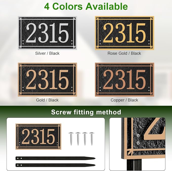 Custom House Address Sign, House Number Plaque Sign for Lawn,Yard,Ground,Driveway,Garden with 2 Stakes,Style 3