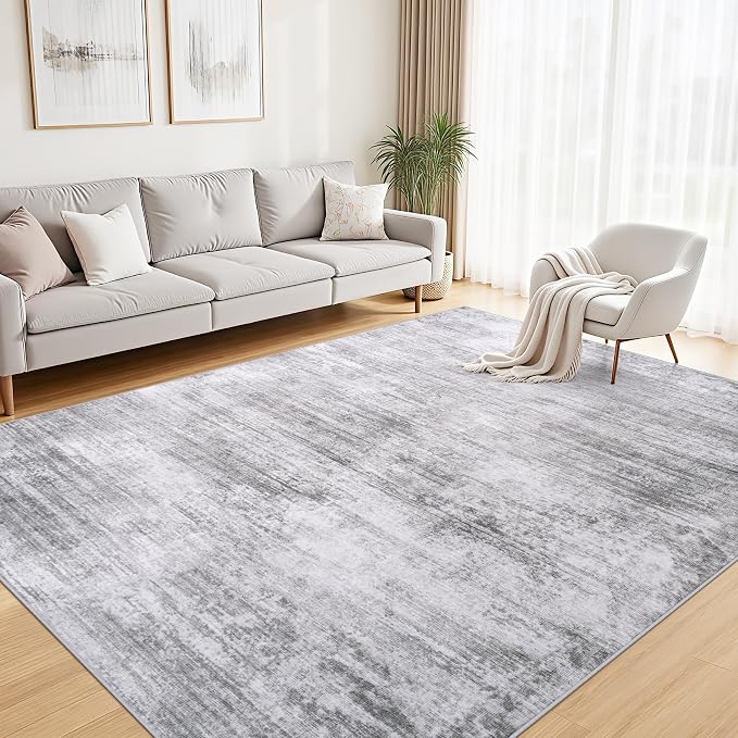 Tosuoka 5x7 Area Rugs for Living Room, Washable Gray Abstract Rug | Bedroom Rug, Ultra Soft, Non-Slip, Low-Pile, Modern, Large, Grey Indoor Carpet for Nursery Dining Room Office Home