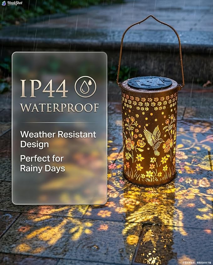 Hummingbird Colorful Solar Lantern Outdoor Waterproof, Garden Decor Gifts for Women Mom Grandma, Hanging Solar Lantern Lights Metal Decoration Outside for Yard, Patio, Backyard, Porch