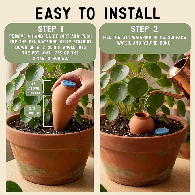 Growoya Watering Spike for Indoor Plants |16oz self Watering Terracotta Pot | Slow Release Plant Watering Device for Pots 8 Inches or Larger (One Size, 2, Count)