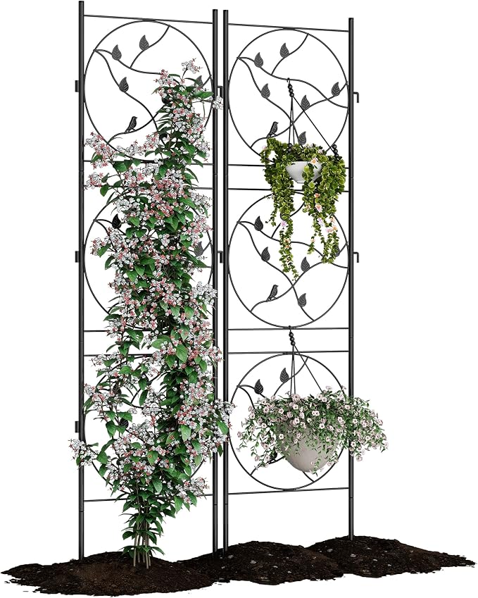 GarveeTech 2 PCS 21x72 in Black Metal Garden Trellis, Rustproof Plant Support for Climbing Roses, Vines, Vegetables & Flowers, Outdoor/Indoor Trellis for Potted Plants, Houseplants & Patio Gardening