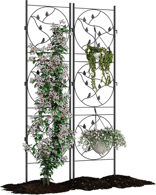 GarveeTech 2 PCS 21x72 in Black Metal Garden Trellis, Rustproof Plant Support for Climbing Roses, Vines, Vegetables & Flowers, Outdoor/Indoor Trellis for Potted Plants, Houseplants & Patio Gardening