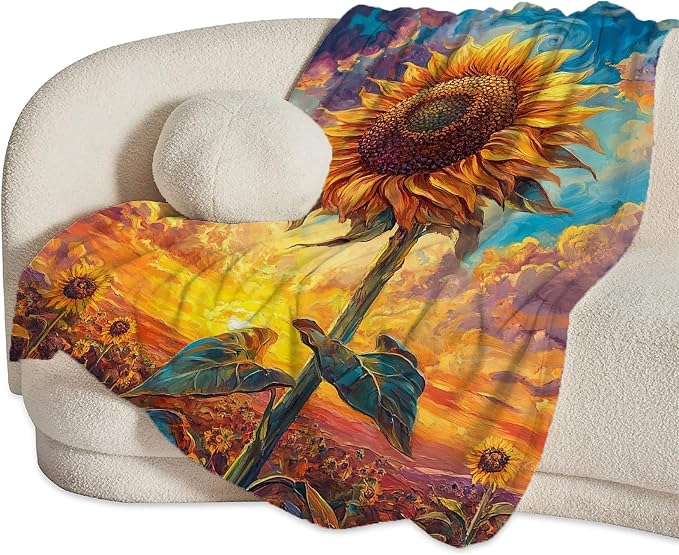 Sunflower Throw Blanket Sunflower Gifts for Girls Women Men Boys Plush Cozy Flannel Fleece Fuzzy Party Blankets Decor 60"X50"