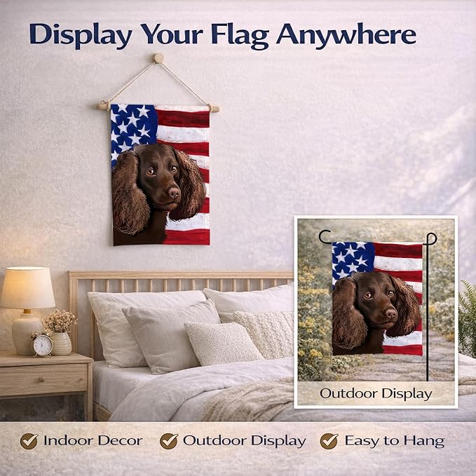 Caroline's Treasures CK6402GF American Water Spaniel American Flag Garden Flag Mailbox Flag Decorative Yard Flag Banner Outside Patio Artwork Yard Flower Beds, Garden Size, Multicolor