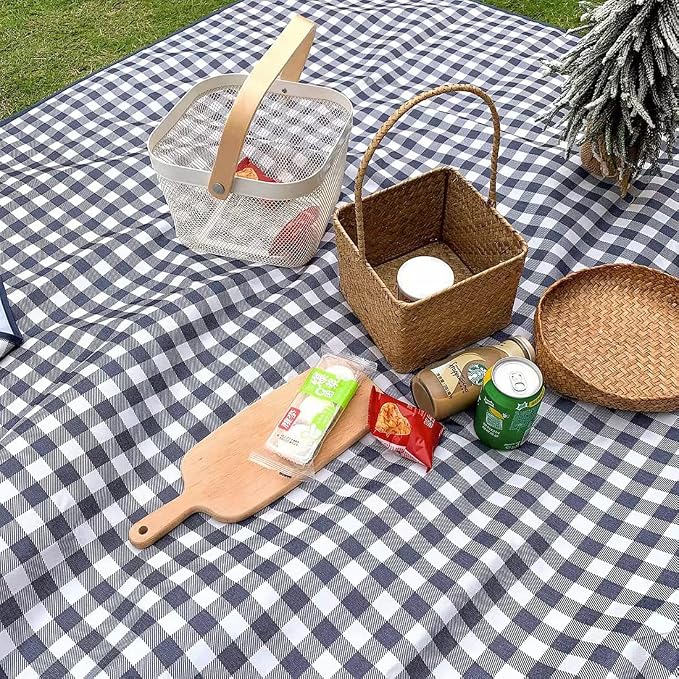 LRUUIDDE Extra Large Picnic Blanket Beach Blankets, Outdoor Foldable Waterproof Sand Mat for Beach Camping Hiking Travel Family Concerts Grass Park Music Festival Lawn Mats (Dark Blue, 80x80inch)