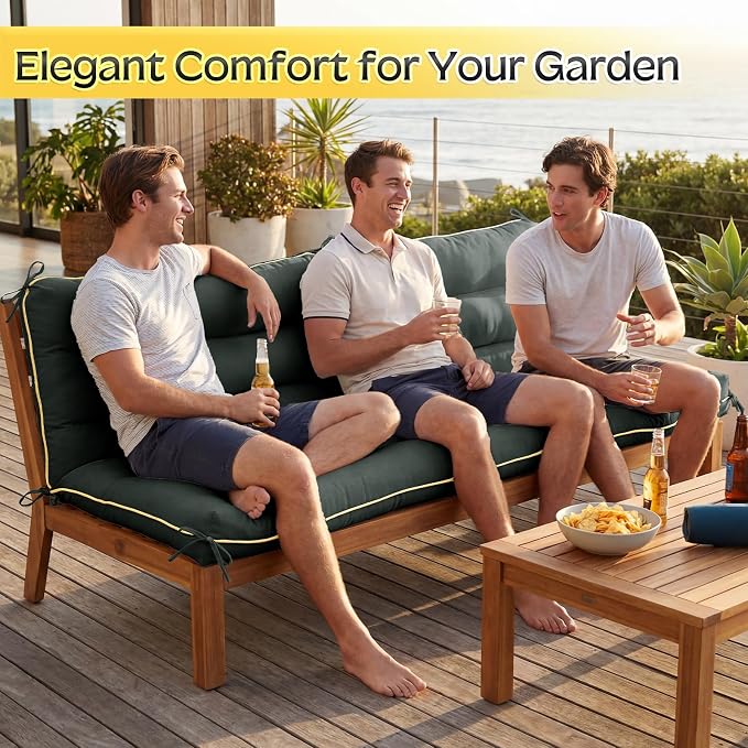 60×40 INCH Outdoor Swing Cushion with Backrest, Tie Straps & Memory Foam - Replacement for Porch Bench 2/3 Seater, Oxford Fabric (Gray, 60 INCH × 40 INCH)