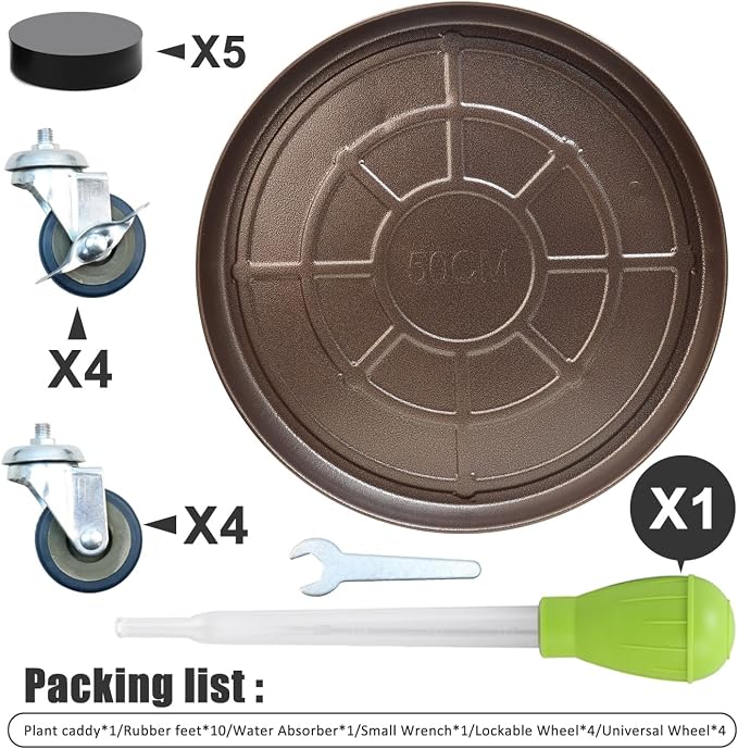 1 Pack 20 Inch Metal Plant Caddy With Lockable Wheels,Plant Stand Dolly for Heavy Planter,Wheeled Planter Saucer Tray,Rolling Plant Stand,Heavy-Duty Plant Caddy for Indoor and Outdoor(Copper)