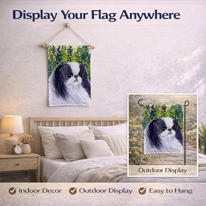 Caroline's Treasures SS8730GF Japanese Chin Garden Flag Mailbox Flag Decorative Yard Flag Banner Outside Patio Artwork Yard Flower Beds, Garden Size, Multicolor