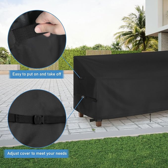 Outdoor Bench Cover for FDW Garden Benches, 46inch Patio Bench Covers Waterproof Heavy Duty for Entryway Bench/Porch Benches, Black-46x22x29in