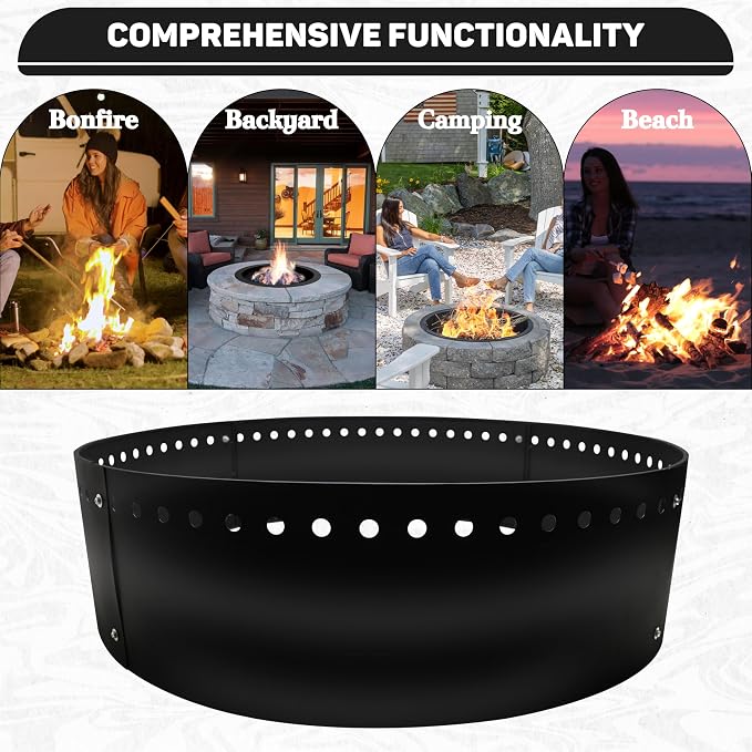 FEBTECH - 45" D Smokeless Fire Ring Round - Steel Fire Ring Liner Insert | Heat Resistant Steel Fire Ring for DIY In-Ground or Above-Ground Installation, Bonfire Nights & Outdoor Events