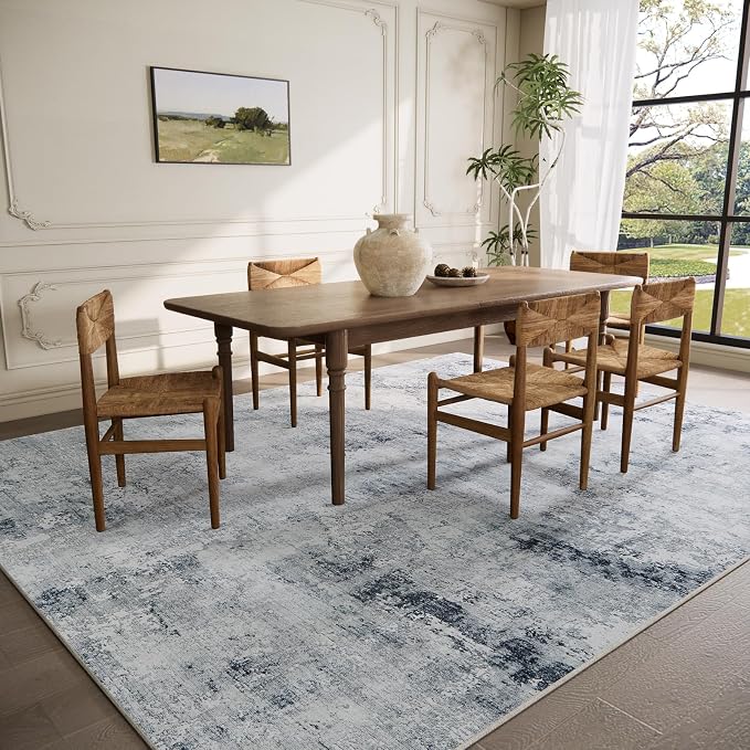 6x9 Area Rugs for Living Room: Washable Bedroom Rug Non Slip Low Pile Soft Faux Wool Non Shedding Distressed Vintage Boho Large Carpet for Dining Room Kitchen Nursery Under Table Farmhouse Office