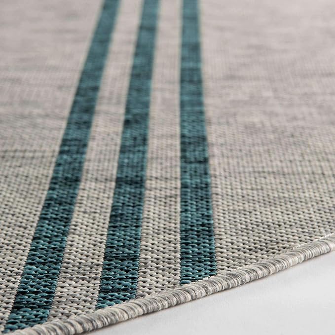 Unique Loom Jill Zarin Outdoor Collection Area Rug - Anguilla (4' 1' Round, Light Gray/ Teal)