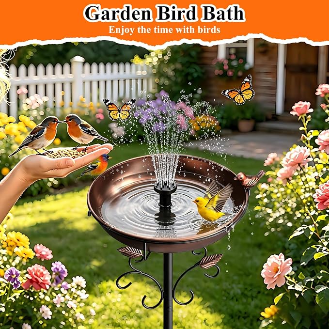 50" Tall Metal Bird Bath for Outside - Removable Birdbath Bowl with Stable 5-Prong Auger Base, Easy Clean Garden Yard Patio Lawn Decor, Rust-Proof