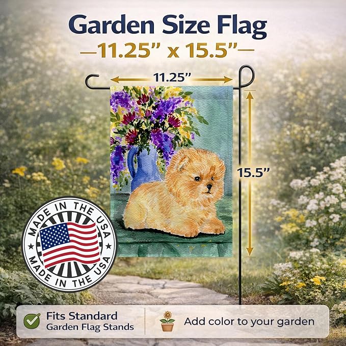 Caroline's Treasures SS8302GF Pomeranian Garden Flag Mailbox Flag Decorative Yard Flag Banner Outside Patio Artwork Yard Flower Beds, Garden Size, Multicolor