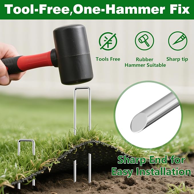 AMAGABELI 10 Inch 200 Pack Galvanized Landscape Staples 11 Gauge Anti-Rust Heavy Duty Garden Stakes Plant Cover Spikes U-Shaped Sod Pins Fence Stakes for Weed Barrier,Irrigation Tubing,Decoration