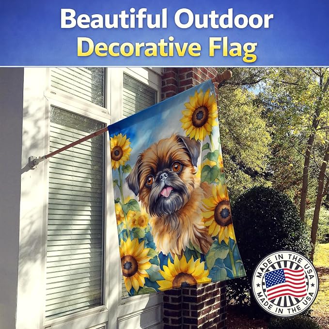 Caroline's Treasures DAC6041CHF Brussels Griffon in Sunflowers House Flag Large Porch Sleeve Pole Decorative Outside Yard Banner Artwork Wall Hanging, Polyester, House Size, Multicolor