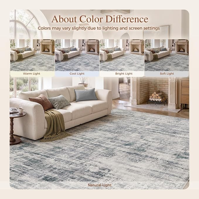 UERMEI 10x14 Area Rug for Living Room Washable Abstract Gray Carpet | Low Pile Non-Slip Soft Neutral Modern Kid Pet Friendly Large Rugs For Bedroom Dining Room Nursery Office Indoor Decor