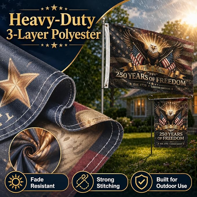 Defresit American Flag 3x5 Set – 250th Anniversary Flag USA, American Flags for Outside with 12x18 Garden Flag, Double-Sided 3-Layer Polyester, 1776–2026 America 250 Merchandise for 4th of July Decorations