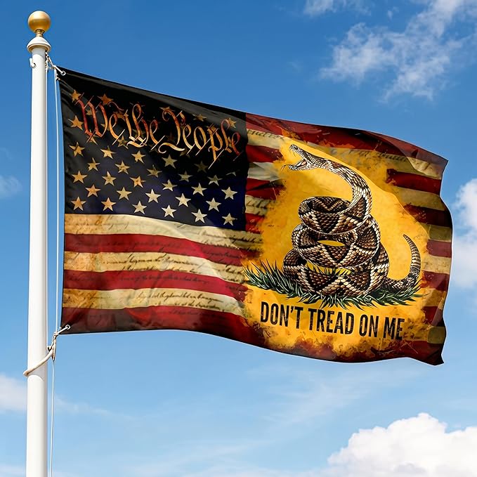 FLAGWIX 3x5 ft American Patriotic Gadsden Flag - Double Sided, Heavy Duty Canvas, Fade Resistant - Patriotic American House Flags, 4th of July Decorations For Indoor, Outdoor Decor Flag with Grommets