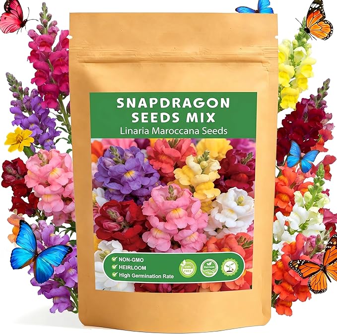 LUOJIBIE Snapdragon Seeds, 10,0000+ Tetra Mix Snapdragon Seeds for Planting (Antirrhinum Majus) Fairy Bouquet Blend, Non-GMO Heirloom Annual Flower Garden Seeds Bulk for Outdoor & Indoor