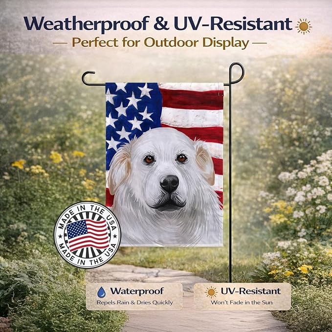 Caroline's Treasures CK6599GF Kuvasz American Flag Garden Flag Mailbox Flag Decorative Yard Flag Banner Outside Patio Artwork Yard Flower Beds, Garden Size, Multicolor