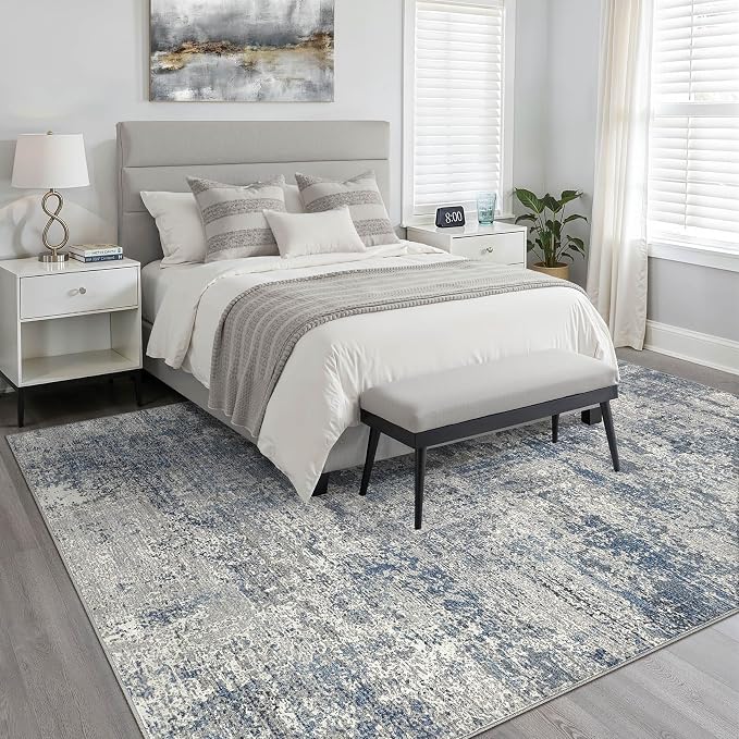 LOONGRUG 5x8 Area Rug Washable Neutral Modern Rug for Living Room Blue Gray | Abstract Soft Stain Resistant Indoor Floor Non-Slip Carpet for Bedroom Nursery Kids Office Playroom