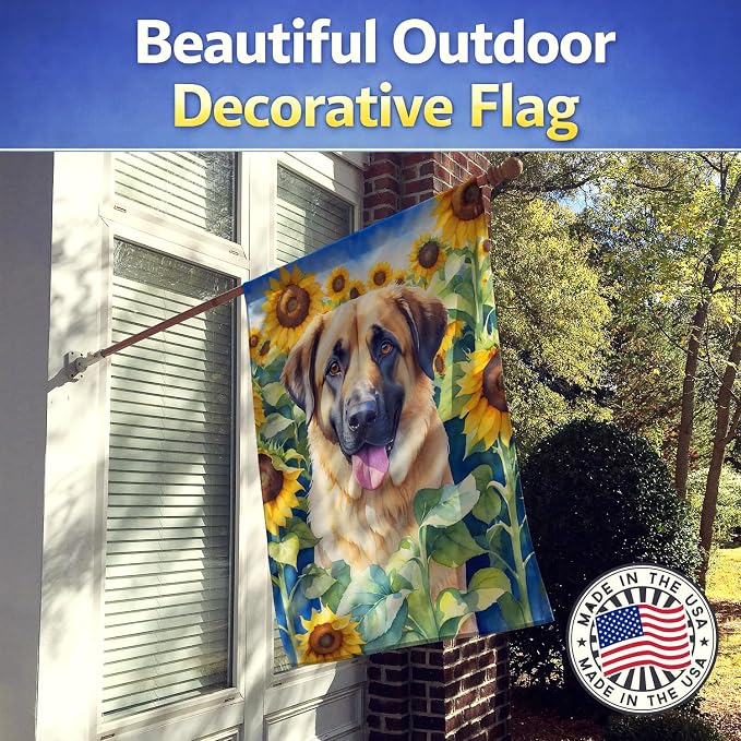 Caroline's Treasures DAC6012CHF Anatolian Shepherd in Sunflowers House Flag Large Porch Sleeve Pole Decorative Outside Yard Banner Artwork Wall Hanging, Polyester, House Size, Multicolor