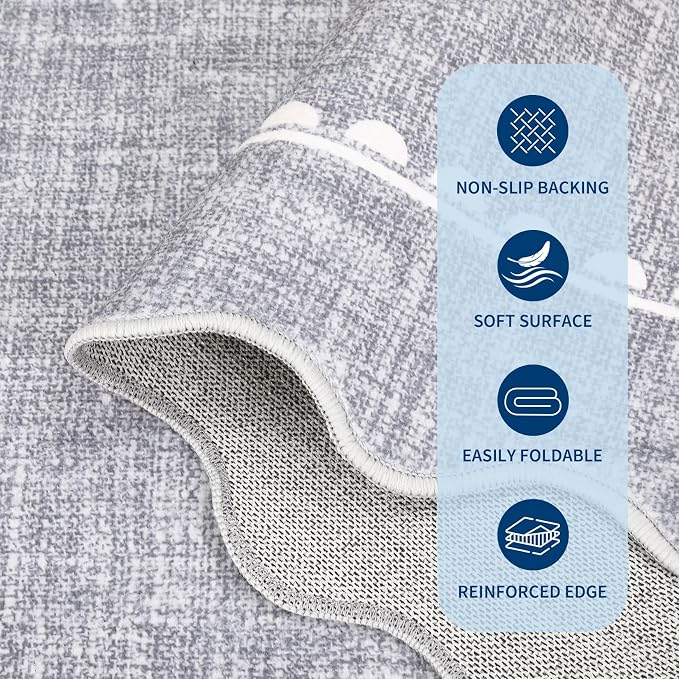 GarveeHome Scalloped Bow Rug 9x12 Washable Grey Rug for Bedroom Living Room | Non Slip Soft Low Pile Large Indoor Carpet for Nursery Girls Bedroom Decor Hallway Kids Room College Dorm Playroom