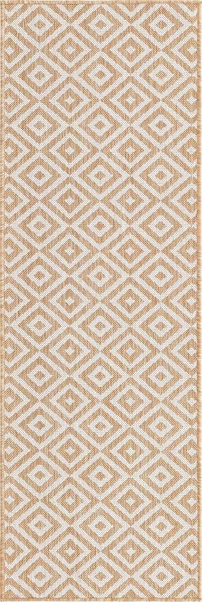 Unique Loom Outdoor Collection Area Rug - Costa Rica (2' x 6' 1' Runner, Beige/ Cream)
