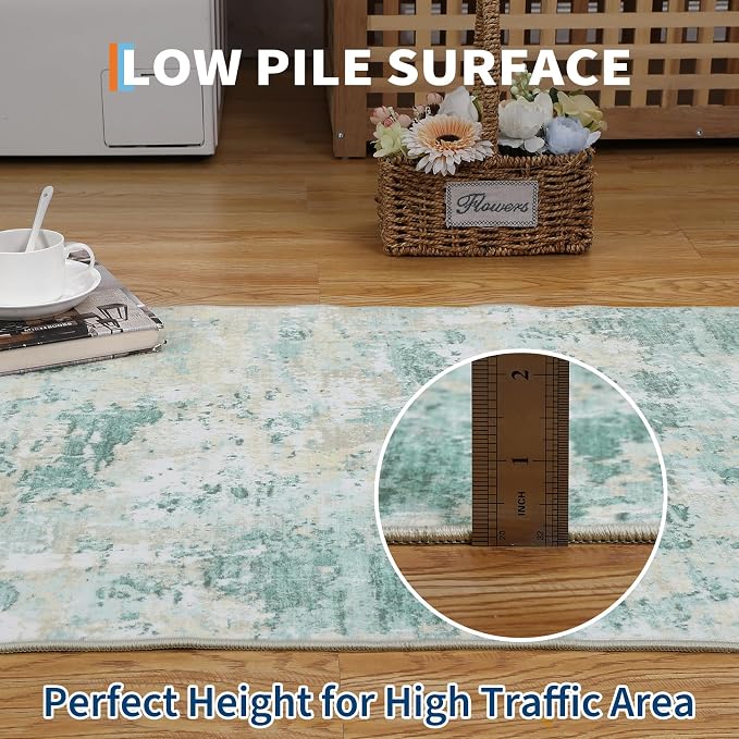 ROYHOME Modern Abstract 2x6 Runner Rug Washable Non Slip, Green | Stain Resistant Rug for Hallway Kitchen Bedroom Non Shedding Low Pile Indoor Floor Cover