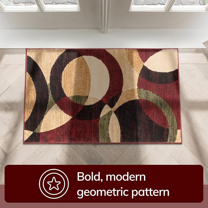 Well Woven Dulcet Bingo Red Modern Geometric Area Rug – 2x4 (2’7” x 3’11”) | Soft Durable Polypropylene Rug for Living Room, Bedroom, or Entryway | Stain & Fade Resistant, Easy to Clean, Medium Pile