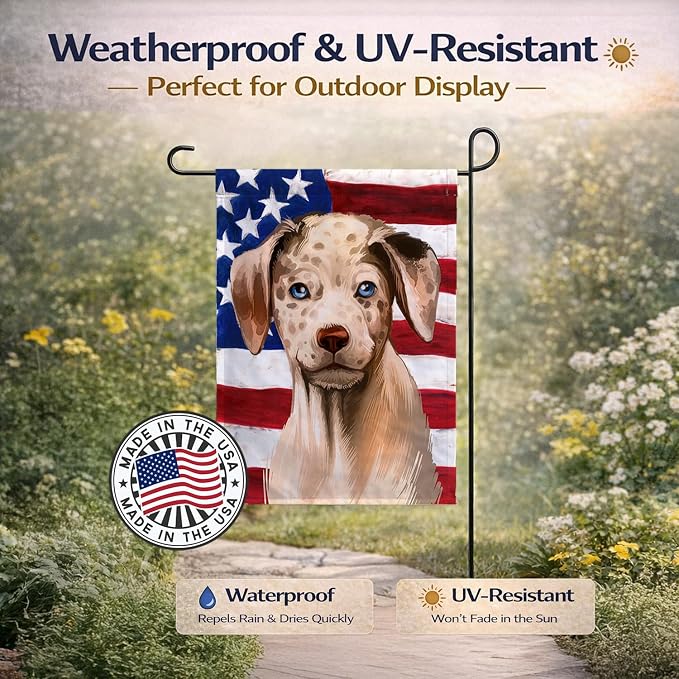 Caroline's Treasures CK6479GF Catahoula Leopard Dog American Flag Garden Flag Mailbox Flag Decorative Yard Flag Banner Outside Patio Artwork Yard Flower Beds, Garden Size, Multicolor