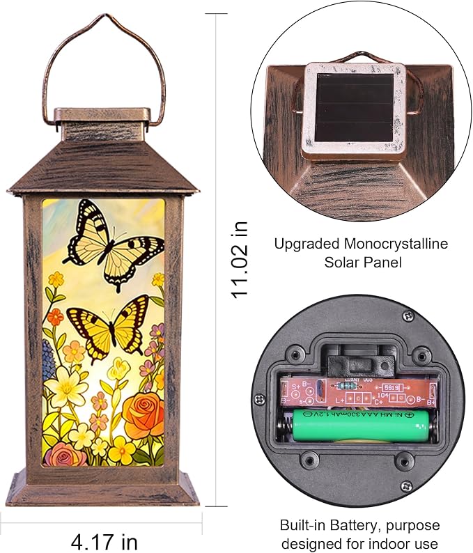 Butterfly Solar Lanterns Outdoor Waterproof Garden Decor Birthday Gifts for Women Mom Grandma Sister, Hanging LED Plastic Solar Lights Outside Decorative for Yard Patio Backyard Lawn Decorations