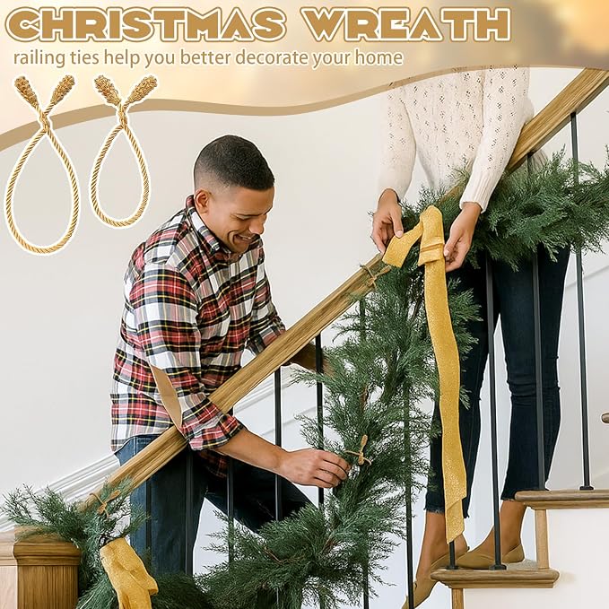 Riakrum 30 Pcs Christmas 20 Inches and 16 Inches Set Decorative Garland Twist Ties Garland Decor for Xmas Holiday Lights Bannisters Stairways Railings (Gold)