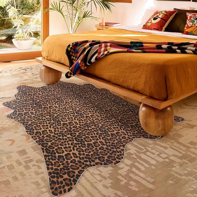 Leopard Rug 7.6x6.2 ft Cheetah Print Cowhide Rug Animal Rugs for Living Room Bedroom Dinning Room Nonslip Faux Cow Hide
