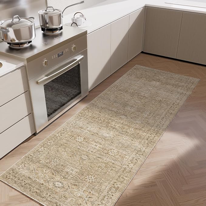 2x6 Washable Rug Runners for hallways: Non Slip Kitchen Runner Rugs with Rubber Backed Low Pile Soft Faux Wool Boho Floor Rug Soft Carpet Runner for Indoor Entryway Bedroom Laundry Living Room