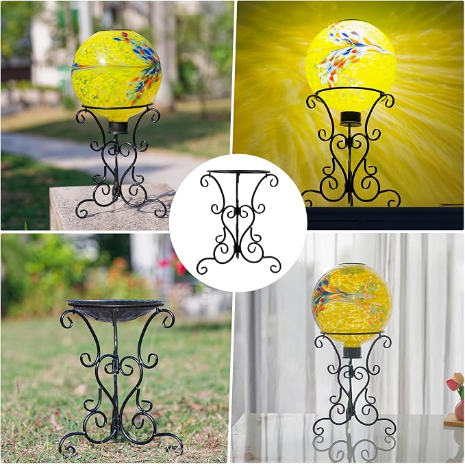 12" Black Metal Gazing Ball Stand for 10-12 Inch Glass Gazing Ball | 3 Base Holder for Indoor Outdoor Garden Lawn Yard,Metal Tripod for Glass Sphere Display