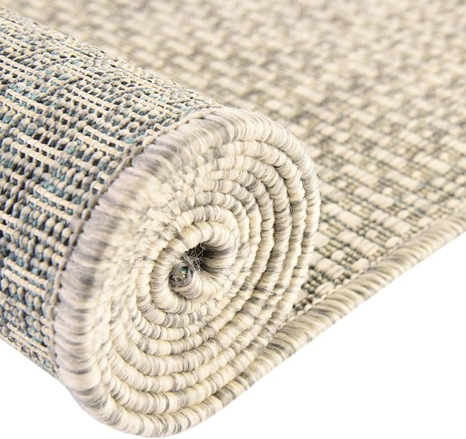 Unique Loom Collection Casual Transitional Solid Heathered Indoor/Outdoor Flatweave Area Rug (10' x 14' 1" Rectangle, Light Gray/Ivory)