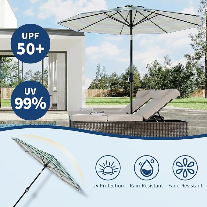 Garvee 9FT Patio Umbrella - Outdoor Table Umbrella with Smooth Crank Lift, Push Button Tilt and 8 Sturdy Ribs - Market Umbrella UV Protection Waterproof for Pool, Deck, Yard, Garden