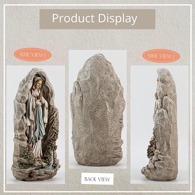 Grace4Joy Our Lady of Lourdes Statue - 18 Inches Virgin Mary Statue Catholic Garden Decor, Our Lady of Lourdes Grotto Sculpture for Home Yard Patio Lawn Hallway Decor