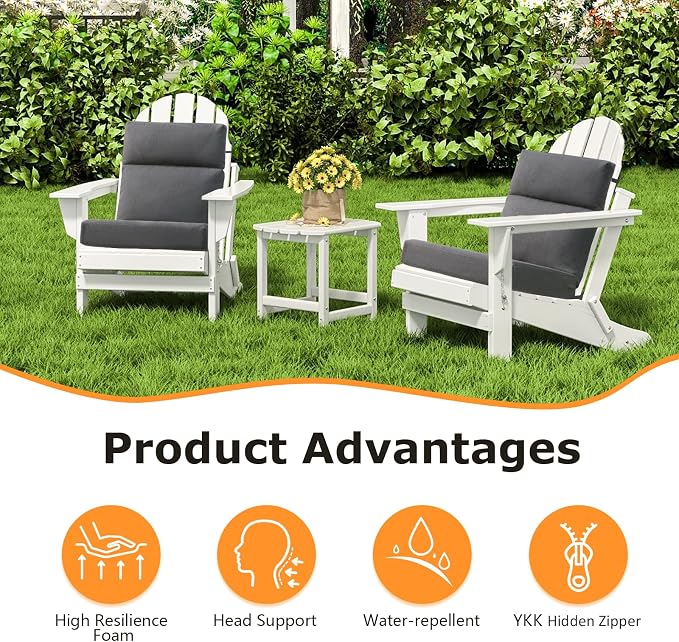 Unimatta Outdoor Separate High Back Chair Cushion Seat Pads, 2-Pack 44 x 21 Inch Water-Repellent & Fade-Resistant Patio Furniture Cushions with Ties for Adirondack, Rocking Chairs, Charcoal