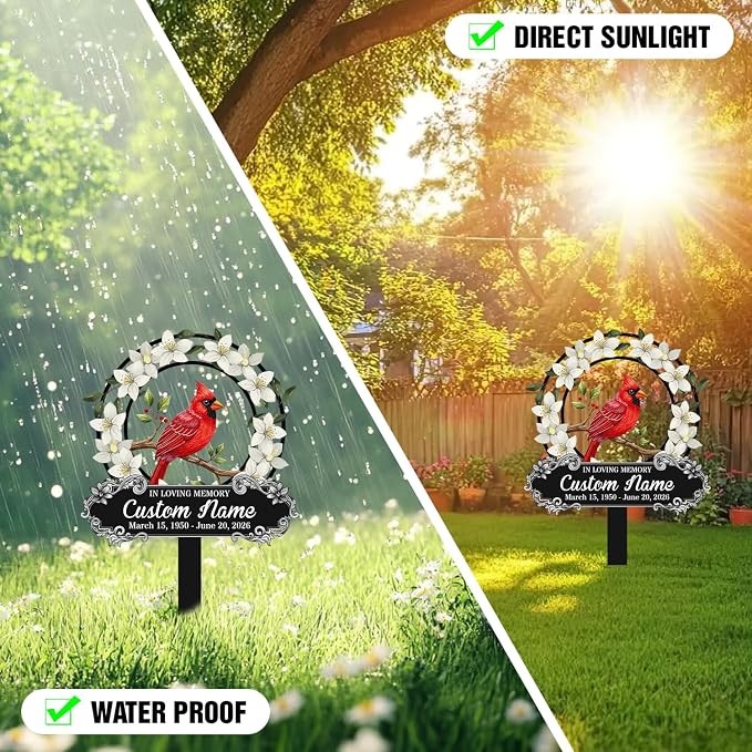 Personalized Cardinal Metal Garden Sign with Stakes, Red Bird Metal Decor Decorative Outside, Yard Outdoor Art Gift for Mom/Grandmother, Patio House Warming Gifts