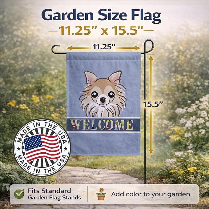 Caroline's Treasures BB1437GF Chihuahua Welcome Garden Flag, Blue Mailbox Flag Decorative Yard Flag Banner Outside Patio Artwork Yard Flower Beds, Garden Size, Multicolor