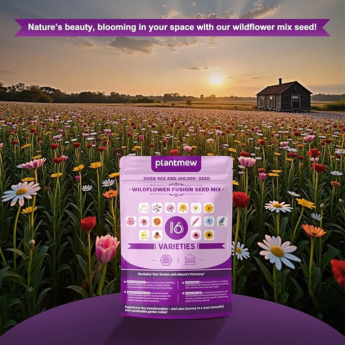 200,000+ Wildflower Seeds [4oz] 16 Variety Perennial Mix - Heirloom Seeds for Pollinator Gardens | Attracts Bees/Birds/Butterflies | High Germination Rate for Indoor & Outdoor