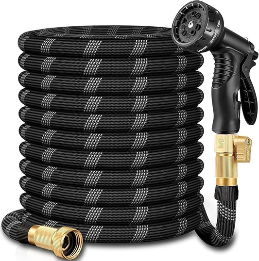 50 ft Garden Hose, Non-Expandable Lightweight All-Weather Water Hoses, Ultra Durable and Flexible Garden Hose with 10-Function Spray Nozzle, Leak-Free Connections Garden Hoses for Yard, Lawn,Outdoor