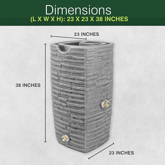 Good Ideas Impressions Riverwalk Rain Water Collection Barrel, Dark Granite, 50 Gallon - Faux Slate Rock Rainwater Catcher, Plastic Storage Drum with Dual Robust Metal Spigots & Fine Mesh Screen