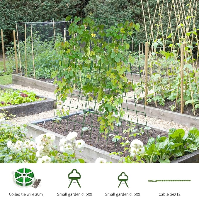 2 Pack Cucumber Trellis, 59" High Foldable A-Frame Garden Trellis for Raised Bed Garden Grow Support with Plant Support Clips Ties for Cucumber,Tomato, Climbing Plants and Flowers